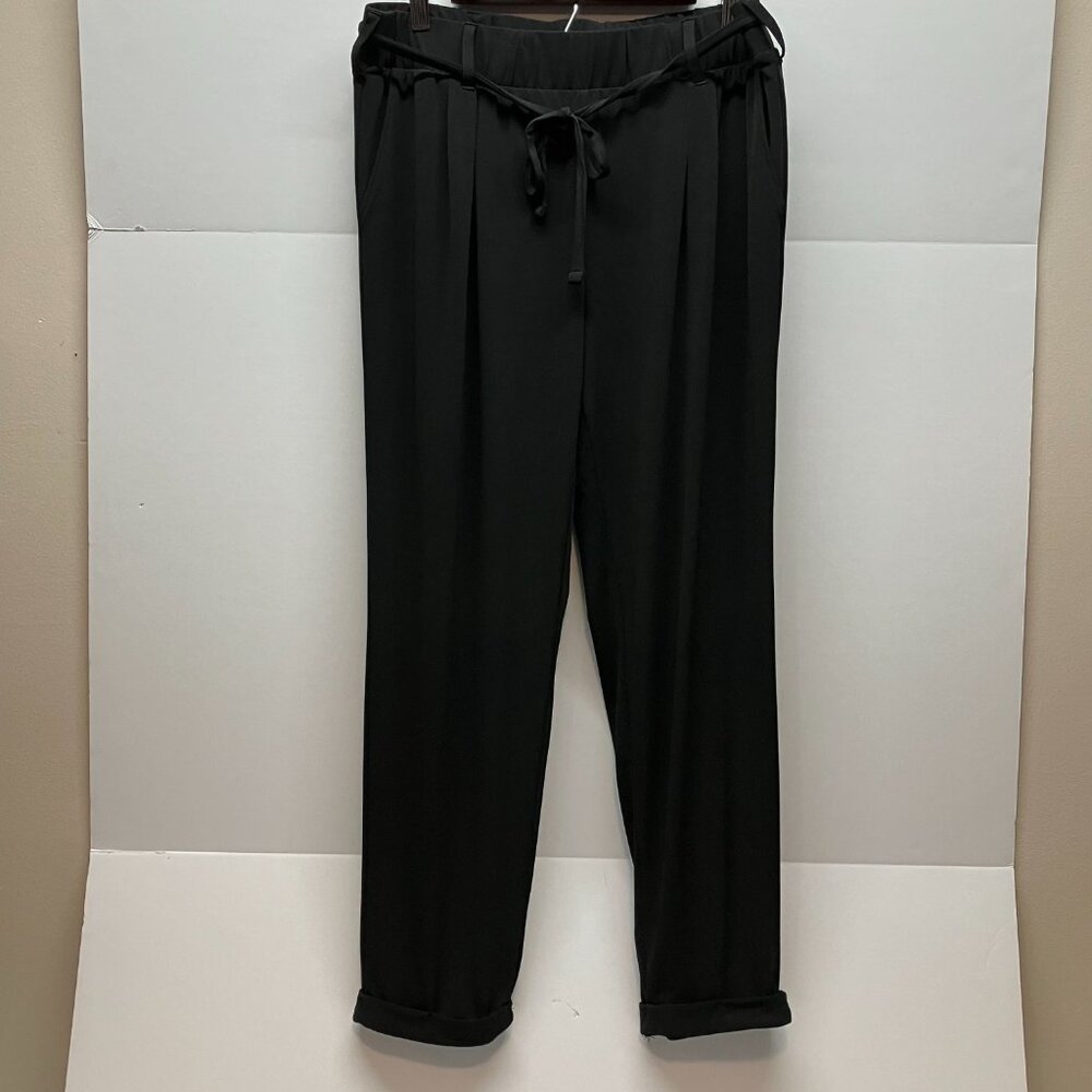 Colleen Lopez Black Dress Cuffed Elastic Waist Belt Tie Pants Slacks Size L